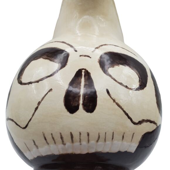 Skull Ceramic Pitcher Ball Jug Skeleton Face Weird Odd Painted Art Pottery Vtg - Picture 1 of 11